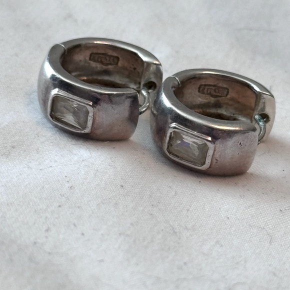 ✨ Stylish Vintage Sterling Silver and Pave Crystal Huggie Earrings - Picture 11 of 15